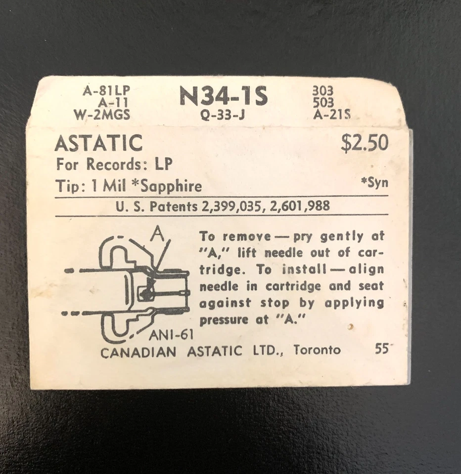 NOS ASTATIC N34-1S Q-33-J 1 Mil *Sapphire Needle Replacement - Image 2 of 2