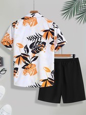 Men's suit Summer lapel collar short sleeve tropical print open button shirt