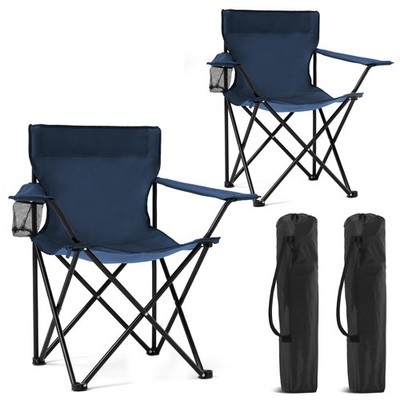 Folding Camping Chairs Portable Lightweight Beach Chair Cup Holder Navy 2Pack