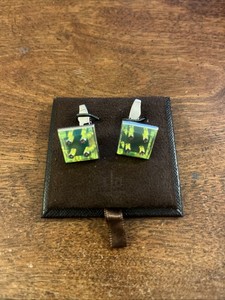 London RT - by Tateossian CL2579 Rhodium / Perspex / Grn/ Square Cufflinks