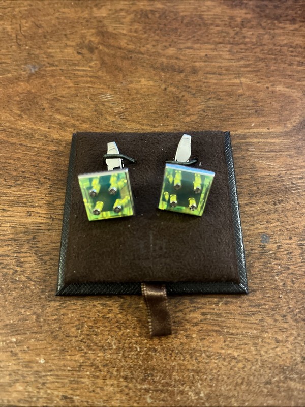 London RT - by Tateossian CL2579 Rhodium / Perspex / Grn/ Square Cufflinks