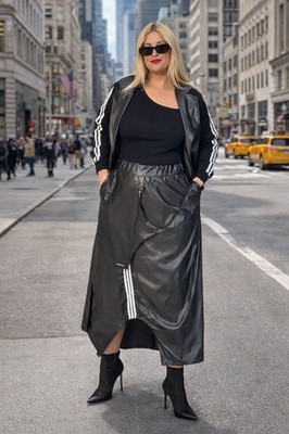 Women s Faux Leather Skirt Jacket 2 Piece Suit Sz 14/2 Made in Turkey LaMaxx