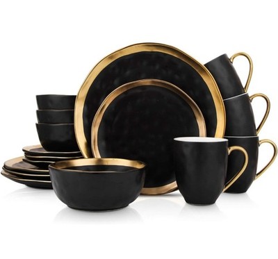 Stone Lain Florian Modern Porcelain 16 Piece Dinnerware Set, Pl Kitchen