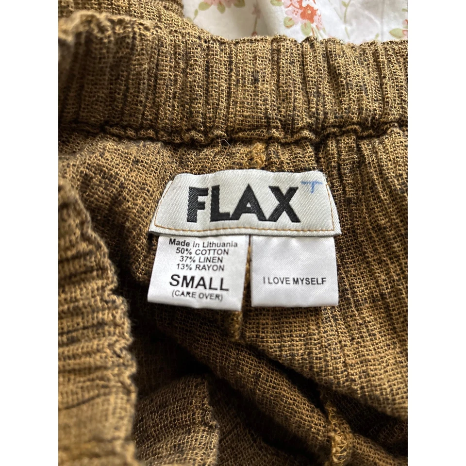 Pantalones cortos FLAX para mujer pequeños marrón mezcla de lino texturizado pierna ancha look lagenlook Foto 4 de 4