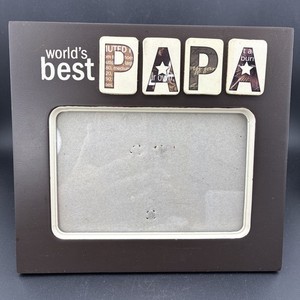“Worlds Best Papa” Picture Frame Wood 7.25”x 8” Holds 4”x6” Photo + Glass Brown