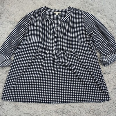 Notations Shirt Womens L Blue Blouse Top Casual Preppy Comfort Roll Tab Sleeve