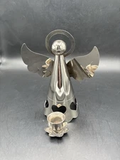 Christmas Angel Halo Candle Holder Metal Silver Tone Heart Cutout Vintage MCM