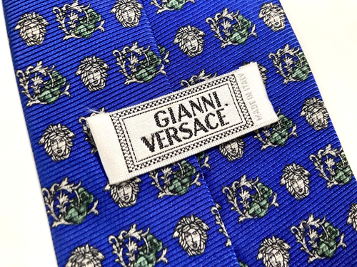 GIANNI VERSACE VINTAGE '90s BAROQUE MEDUSA HEAD TIE FLOWER ITALY ROYAL BLUE - Picture 17 of 17