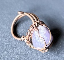 Large Vintage Boho Amethyst Copper Wire Wrap Ring Unique sz 7.5