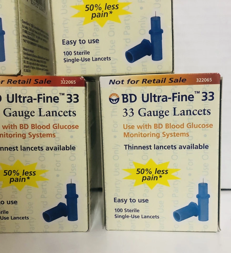 BD ультратонкий 33 калибра ланцеты лот из 5 коробок 100 штук 500 всего новый запечатанный - Изображение 3 из 4