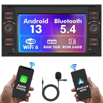 2+64GB 7'' Android 13 Autoradio Carplay GPS Navi FM RDS Wifi Für C-MAX 2006-2010