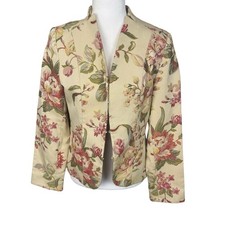 Vtg Josephine Womens Blazer Upholstery Floral Light Golden Tone Hook Front Sz 8