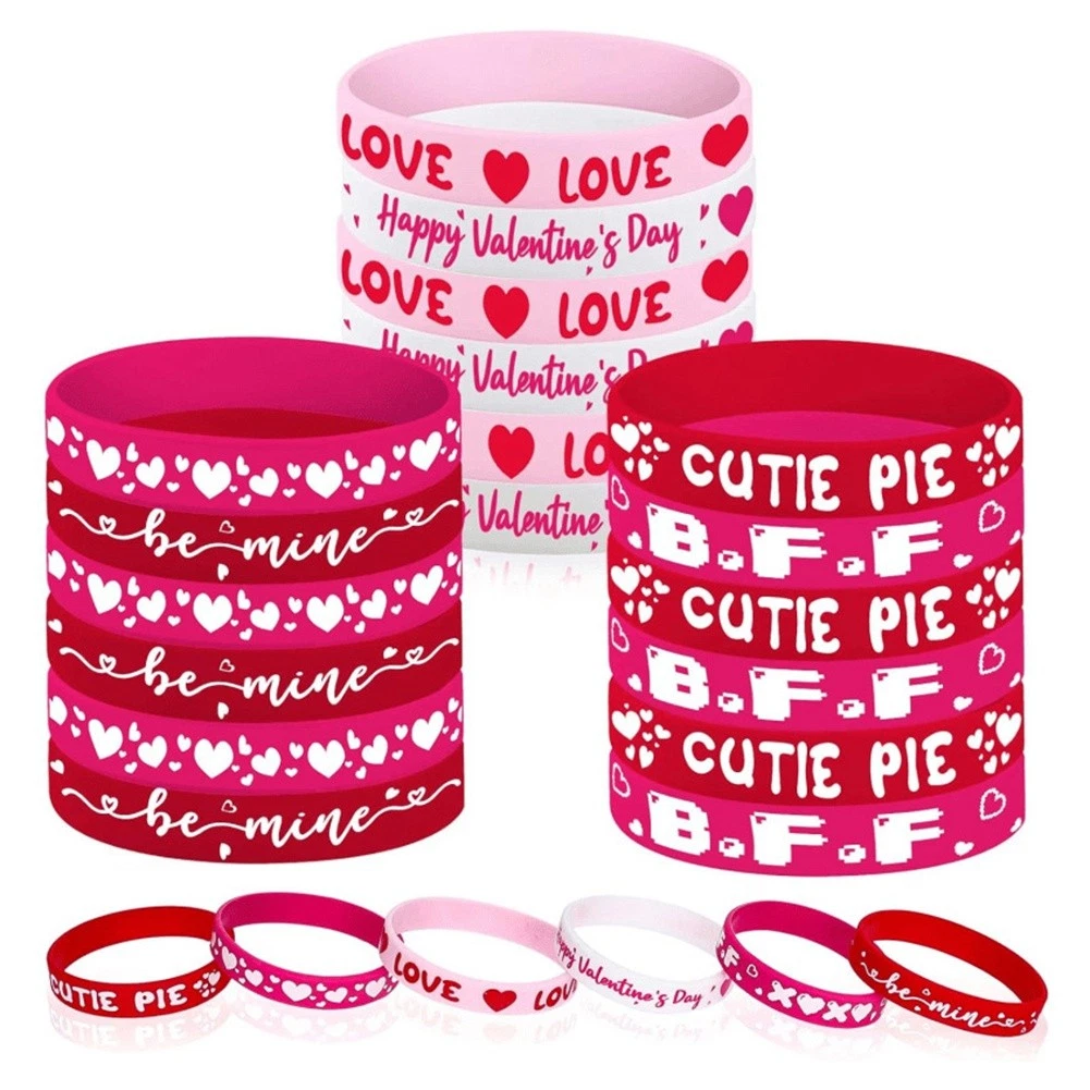 24pz Bomboniere San Valentino Braccialetti Silicone Rosso Amore Cuore Polso2685