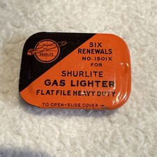 Vintage Shurlite Flints Torch Lighter Six Renewals No 2501X in Tin Container