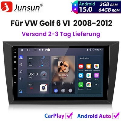 2+64GB Android 15 Autoradio Apple Carplay GPS Navi BT Für VW Golf 6 VI 2008-2012