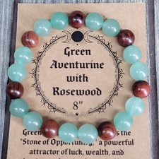 Green Aventurine  Rosewood 10mm Bead 8" Men's Stretch Bracelet Natural Stone