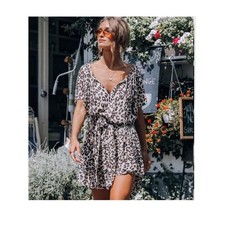 Spell & The Gypsy Collective Bodhi Leopard Mini Dress Size Medium Boho Bohemian