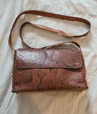Vintage Brown Snakeskin Leather Shoulder Bag Clutch Python Purse 60s
