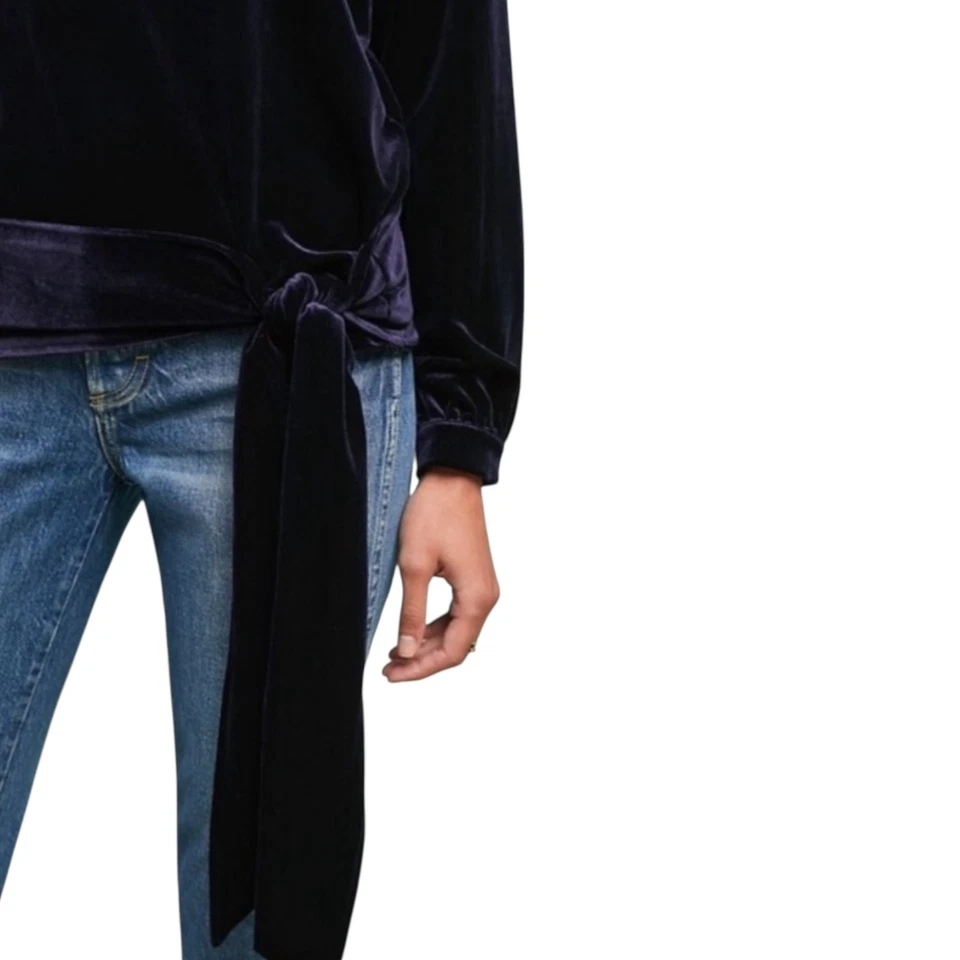 Anthropologie Moulinette Souers Velvet Waist Tie Top Sz M Navy Quiet Luxury - Image 3 of 4
