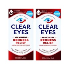 Clear Eyes Maximum Strength Redness Relief Eye Drops 0.5oz Each - 2 Pack NEW