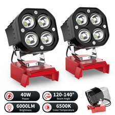 2 Pack 40W LED Work Light Compatible with Milwaukee 18V Battery 6000lm 6500k