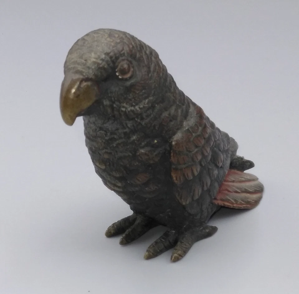 Antique Cold Painted African Grey Parrot Bronze Figure - c1920s - Image 4 of 4