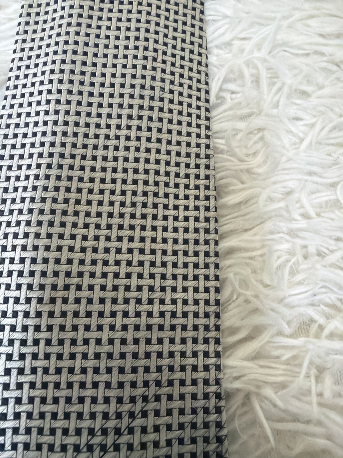 ENRICO MORI 100percent Silk Tie Men's White Gray Silver Checkered Plaid Necktie image 4