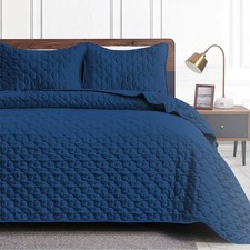 Quilt Set Full Queen Size 3 Piece, Steel Blue Pattern Printed Lightweight Sof...