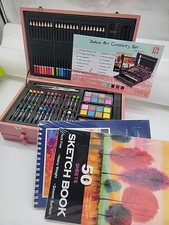 175-Piece Deluxe Wooden Art Set Pink Storage Box Drawing Painting Crafts New