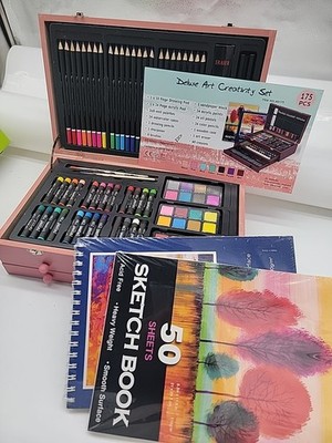 175-Piece Deluxe Wooden Art Set & Pink Storage Box Drawing Painting & Crafts New