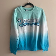Disney Parks Disneyland Ombre Crewneck Sweatshirt Size L Teal Blue Retro Graphic