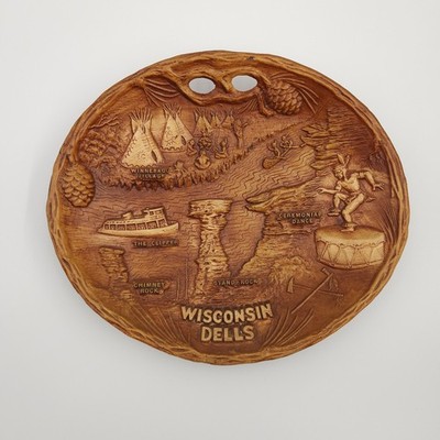 Vintage 3D Wisconsin Dells Plate Plaque Art By Arrow Travel Souvenir Wall Decor
