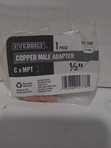 Everbilt 501 719 CxMNPT 1/2" x 3/4" Copper Male Adapter, FAST SHIPPING, SEALED