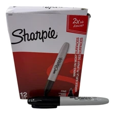 12 Markers Sharpie Super Permanent Markers Fine Point Black 2x Ink 33001