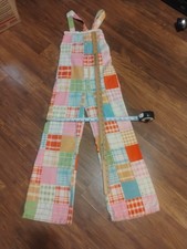 Vintage 1970s Plaid Patch Jumpsuit Awesome Old School Piece 42" Long Retrocore