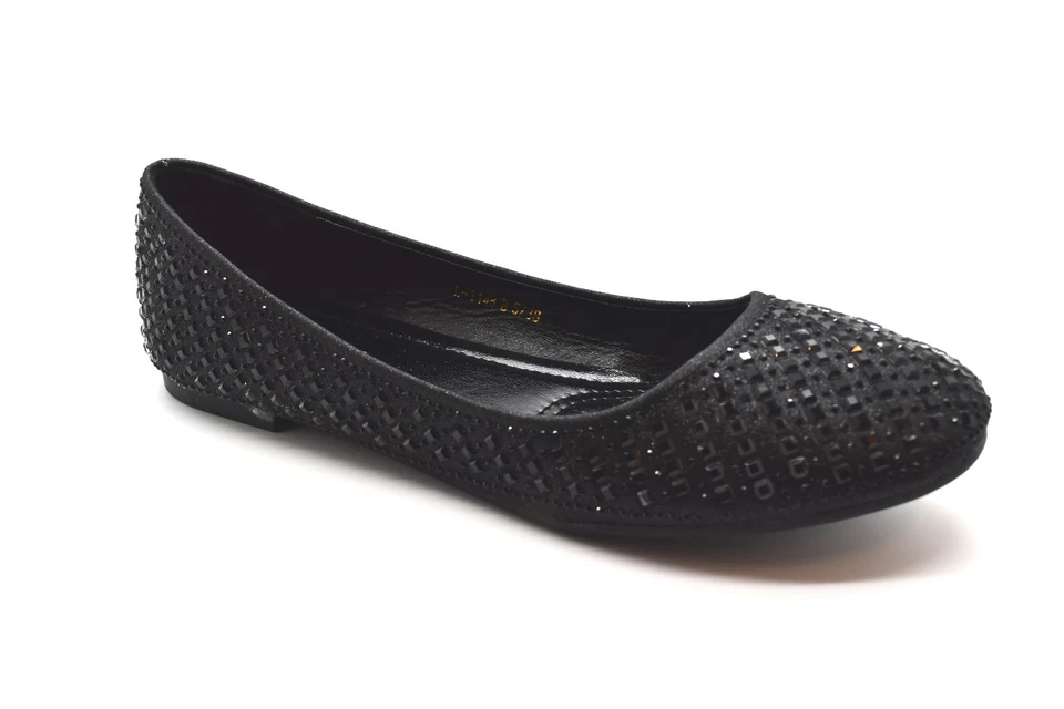 Womens Flat Glitter Slip On Ballerina Pump Wedding Party Bling Ladies Shoes Size - Image 3 of 3