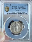1917-D Type 1 Standing Liberty Quarter 25C PCGS Genuine UNC Details Toned