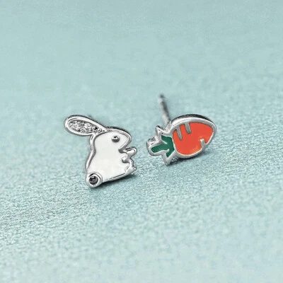 Ohrstecker Hase & Karotte Ostern Silber 925 Damen Kinder Ohrringe Bunt - Bild 1 von 4