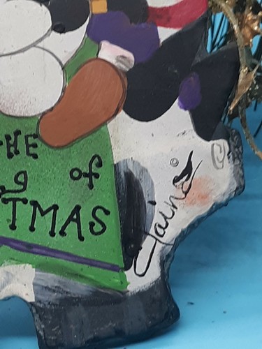 Hand Painted Christmas Ornament Artist Signed Black Slate Snowman By Elaine - Picture 2 of 4