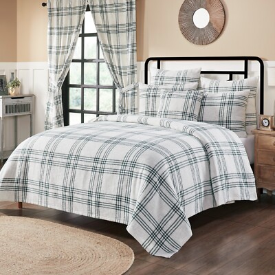 Pine Grove Woven King Green White Coverlet Country Cottage Farmhouse 97x110