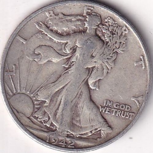 1942-S SILVER Walking Liberty Half Dollar - F - #127 - BEAUTIFUL COLOR