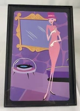 Shag Pink Panther Beauty in Pink Retro Record Player 4" x 6" MCM Framed Print