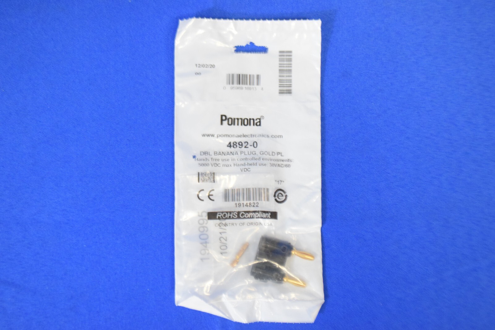 Pomona 4892-0 Double Banana Plug Stackable 15A Brass Gold Plated Black (Qty. 10)