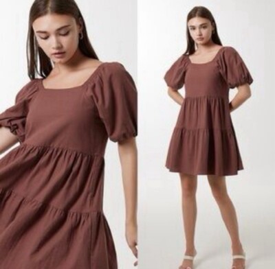 House of Harlow 1960 Linen Blend Dress Square Neckline Mini Dress Women's L  | eBay
