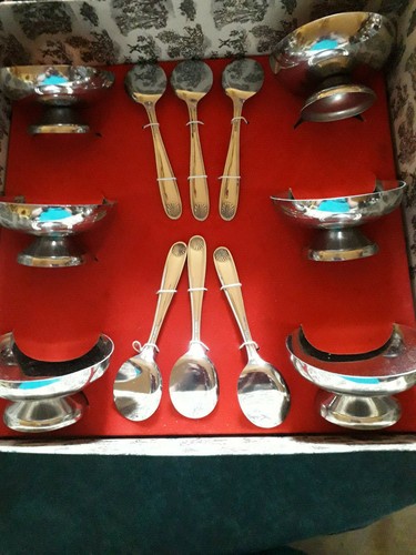 Lot De 6 Coupes à Glace Avec Cuillères - Acier Inoxydable, Fabrication Française Années 80