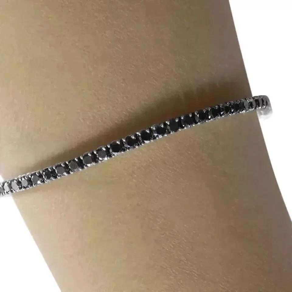 Brazalete tenis mujer diamante negro AAA corte redondo 9 quilates acabado oro blanco 14 k 7,5" Foto 2 de 4