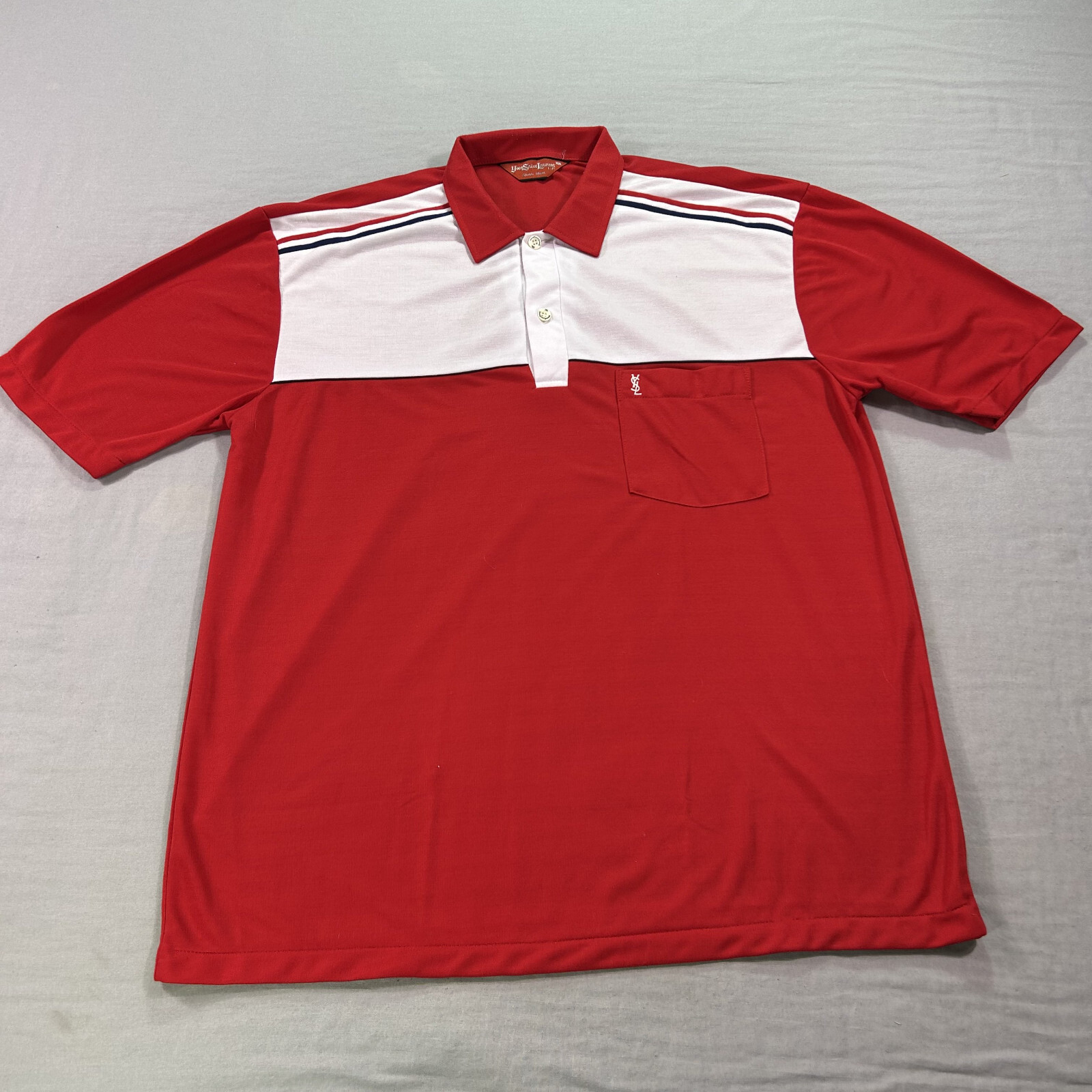 Polo VINTAGE Yves Saint Laurent Uomo XXL 2XL Rosso Bianco Golf Preppy Rugby