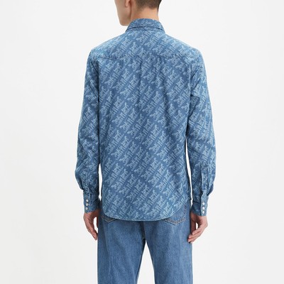 シュリンク有り Levis Mens Classic Casual Printed Denim Shirt Sawtooth Long Sleeve