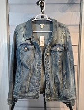 Cato Womens Distressed Denim Jacket Medium Wash Stretch Plus Size 18/20 New!