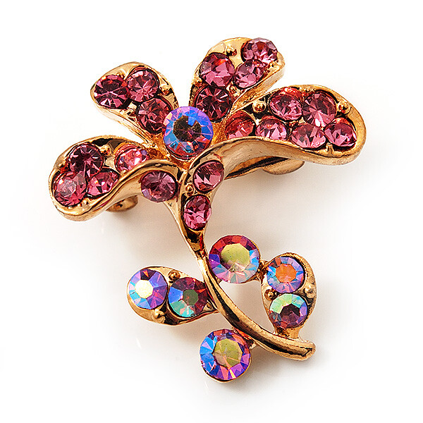 Tiny Fuchsia Crystal Calla Lily Pin Brooch (Gold Tone)